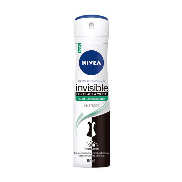 Desodorante Aerosol Nivea 5-1 Black y White Invisible Fresh + Antibacterial 150 ml (c/12pz)