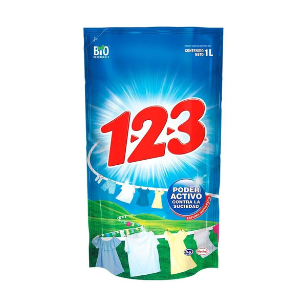 Detergente Liquido 123 Poder Activo 1 L. (caja c/12 Pzas)