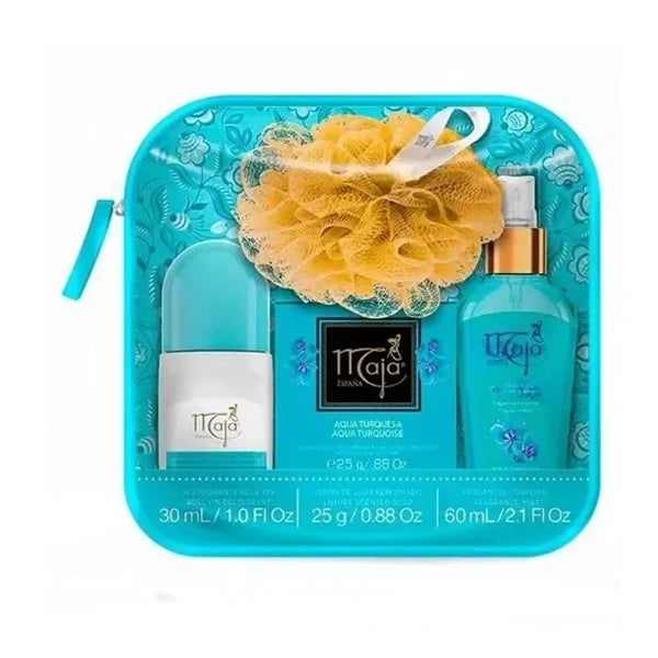 Estuche Maja Aqua Turquesa Deo.roll-on 330 ml + J.perfumado 25 G + F.corporal 60 ml (caja c/8 Pzas)