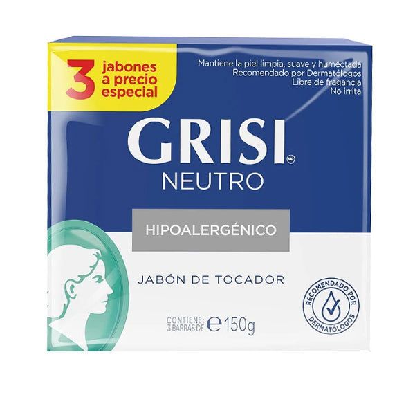 Jabónde Barra Grisi Neutro 150 G Paq 3 (caja C/ 18paq)