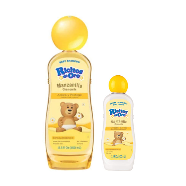 Shampoo Ricitos de Oro Manzanilla 400 ml con Crema Corporal de 100 ml (caja c/12 Pzas)