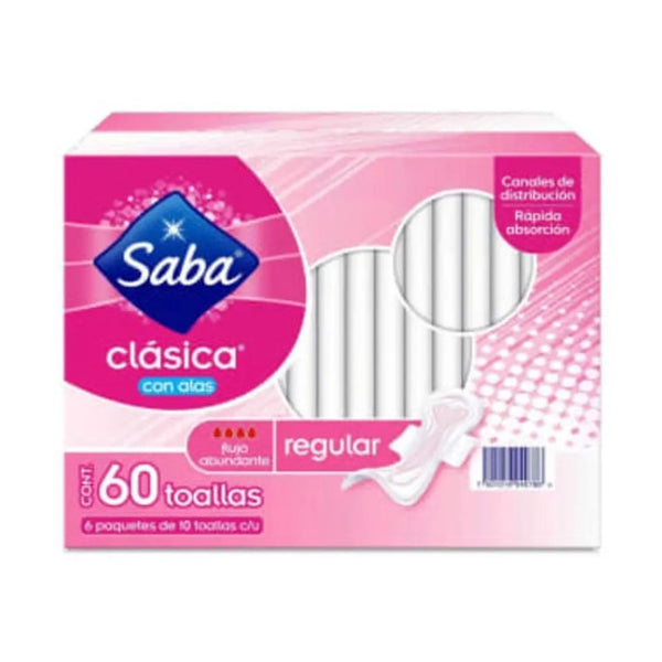 Toallas Femeninas Saba Clasica con Alas c/60pzs (caja C/ 25 Paq)