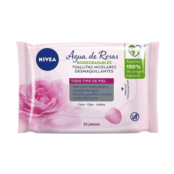 Toallitas Desmaquillantes Nivea Agua de Rosas 25 Unidades (caja c/6 Pzas)